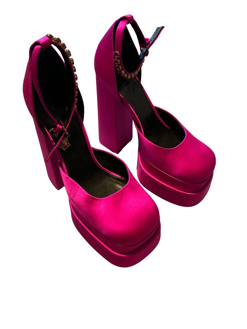 Versace Fuchsia Satin Aevitas Platform Ankle-Strap Heels